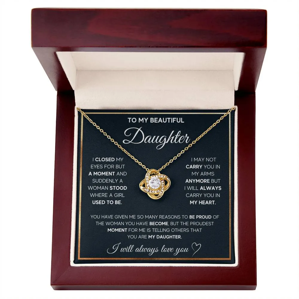 To My Daughter, I Will Always Carry You In My Heart - Love knot Necklace