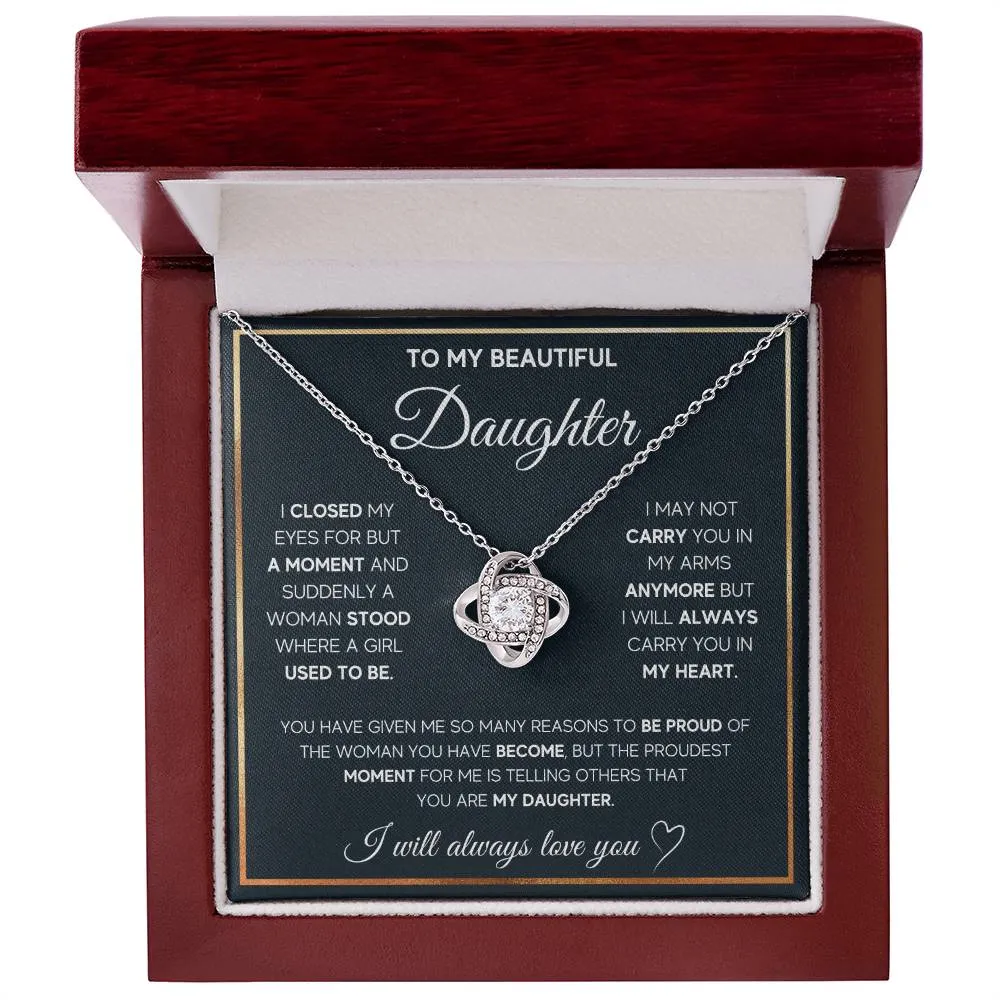 To My Daughter, I Will Always Carry You In My Heart - Love knot Necklace