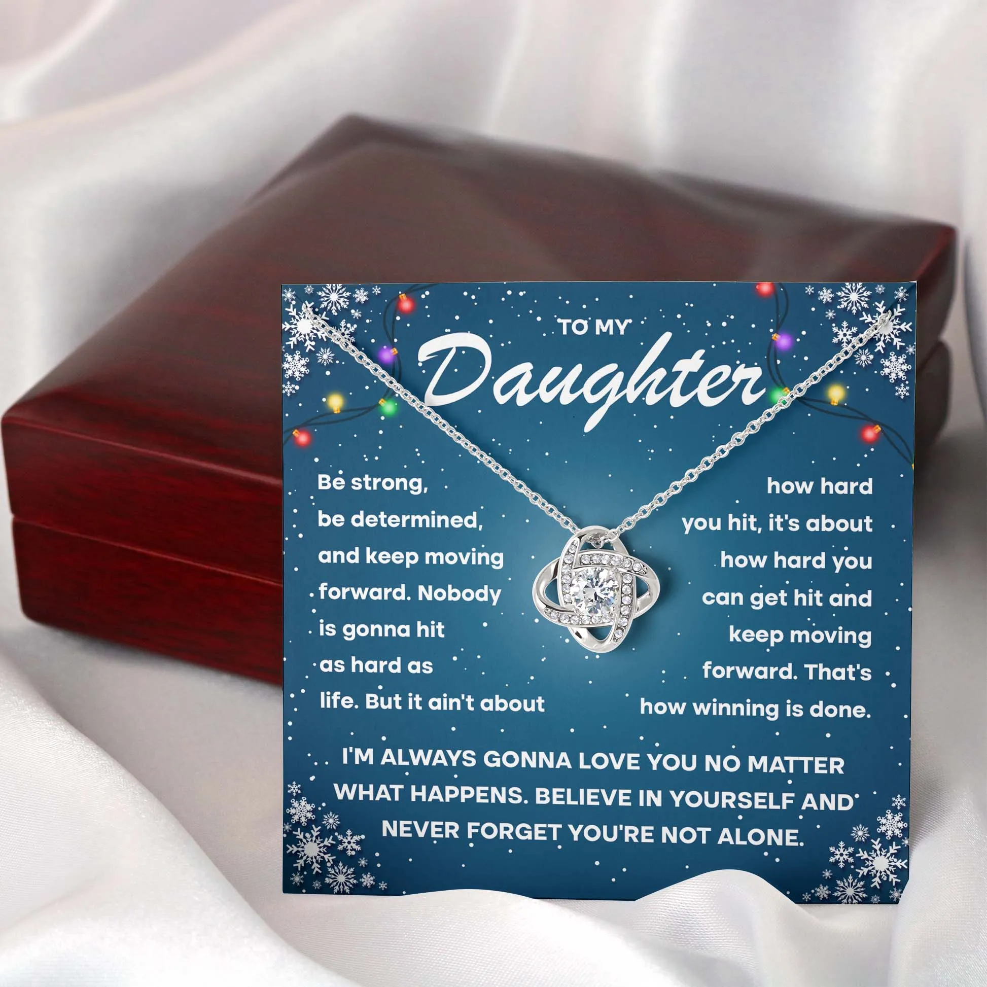 To My Daughter Keep Moving Forward Necklace, Love Knot Necklace Gift For Daughter