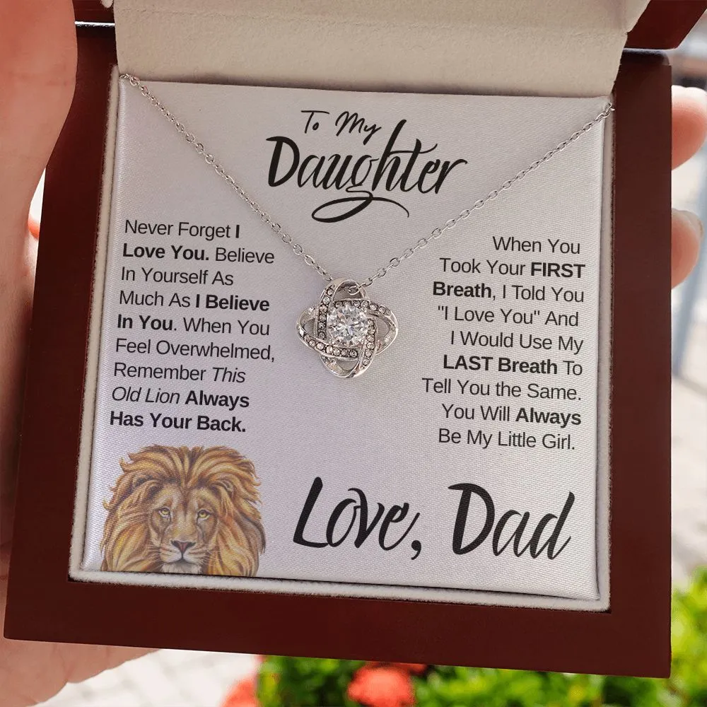 To My Daughter (Love, Dad) Old Lion Has Your Back, Beautiful Gold Knot Necklace