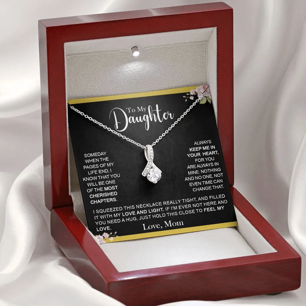 To My Daughter (Love Mom) | Beautiful White Gold Ribbon Necklace