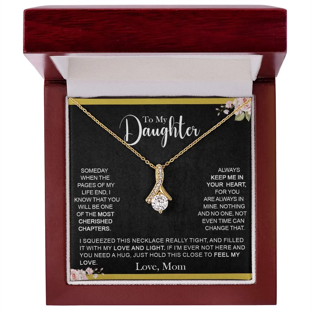 To My Daughter (Love Mom) | Beautiful White Gold Ribbon Necklace