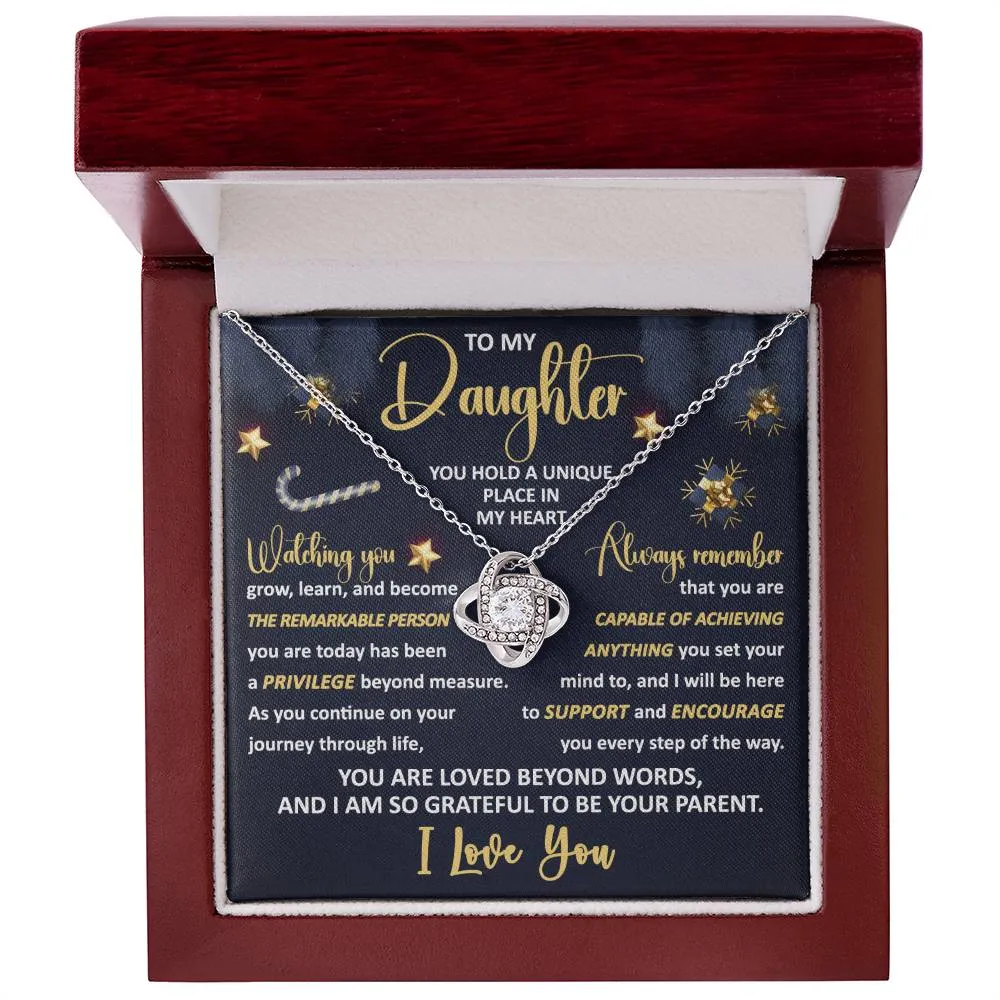 To My Daughter You Hold A Unique Place In My Heart Love Knot Necklace, Christmas Themed Gift