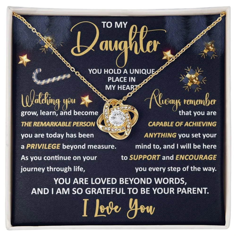 To My Daughter You Hold A Unique Place In My Heart Love Knot Necklace, Christmas Themed Gift