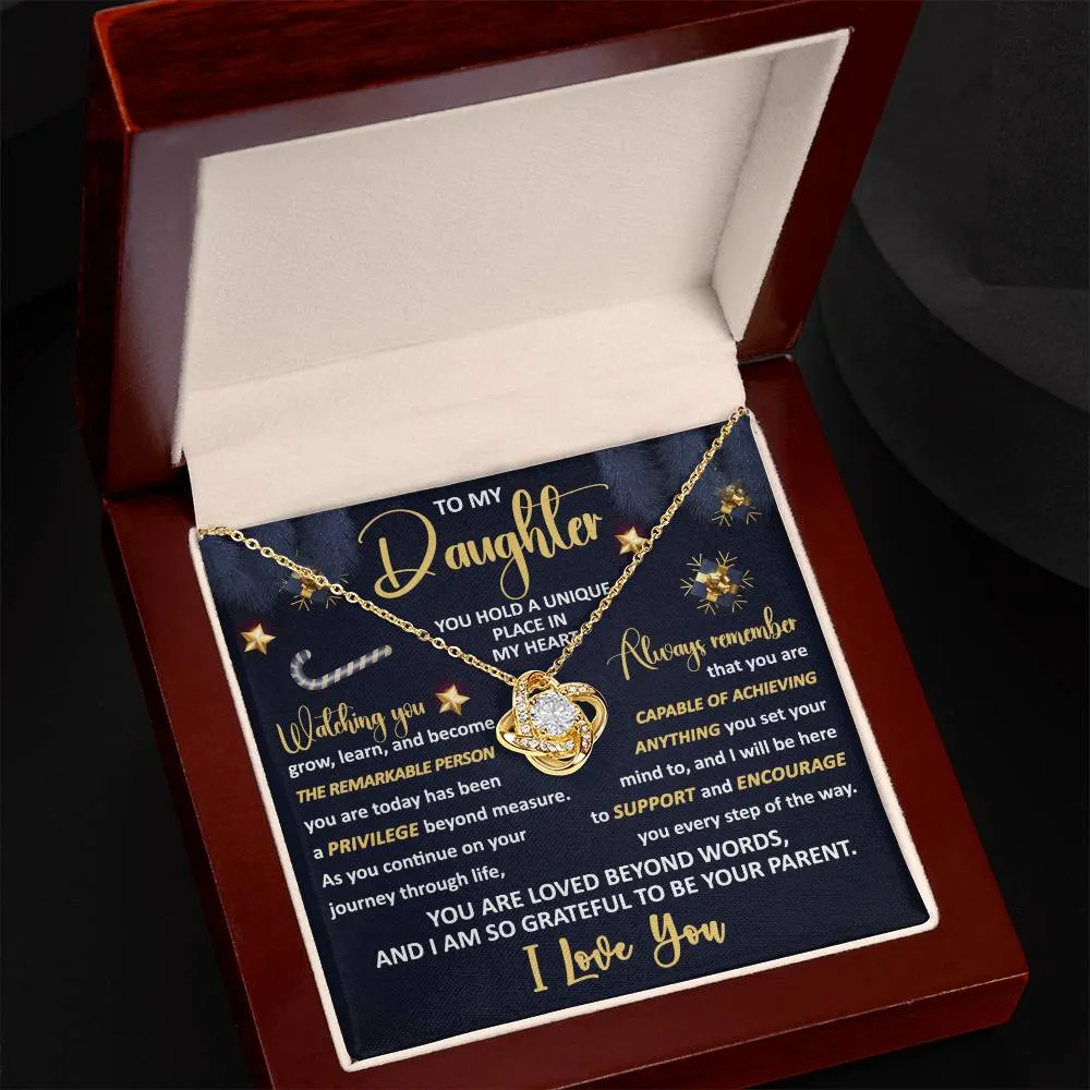 To My Daughter You Hold A Unique Place In My Heart Love Knot Necklace, Christmas Themed Gift
