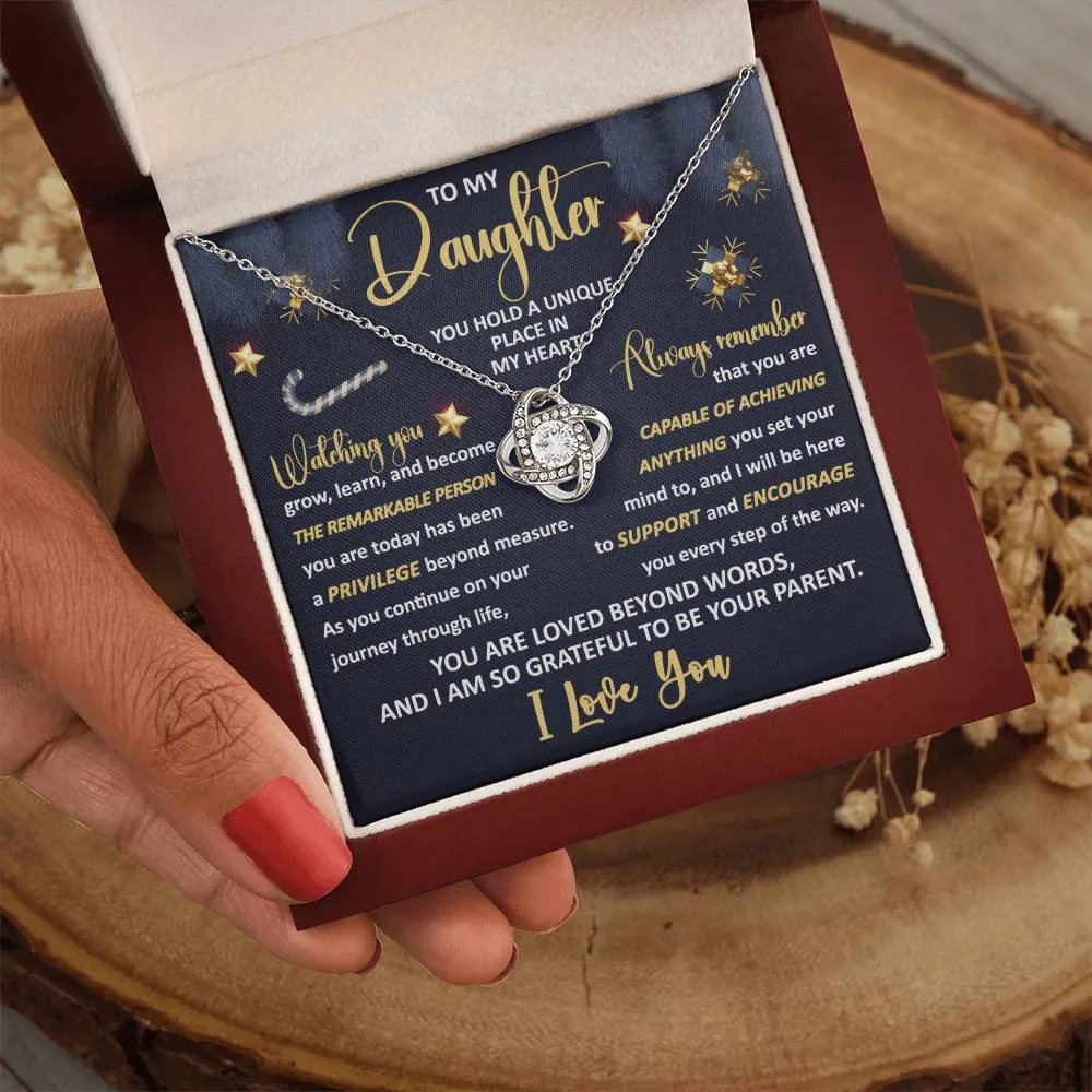 To My Daughter You Hold A Unique Place In My Heart Love Knot Necklace, Christmas Themed Gift