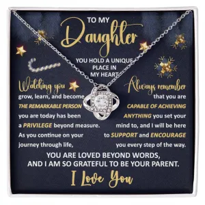 To My Daughter You Hold A Unique Place In My Heart Love Knot Necklace, Christmas Themed Gift