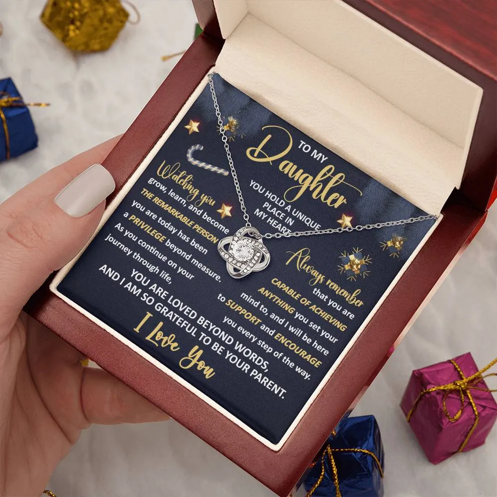 To My Daughter You Hold A Unique Place In My Heart Love Knot Necklace, Christmas Themed Gift
