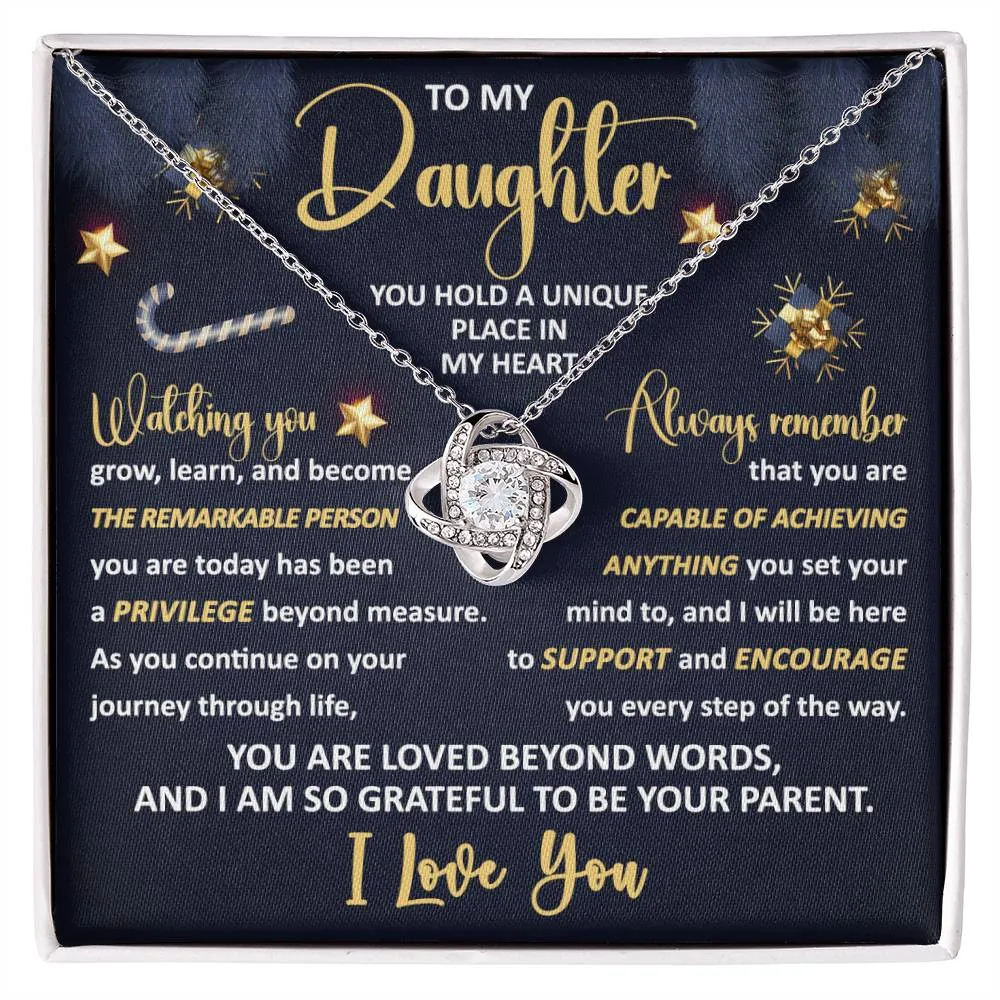 To My Daughter You Hold A Unique Place In My Heart Love Knot Necklace, Christmas Themed Gift