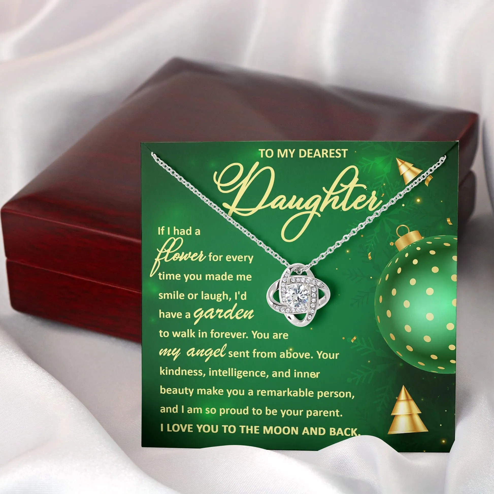 To My Dearest Daughter You Are My Angel Necklace, Christmas Gift Love Knot Necklace