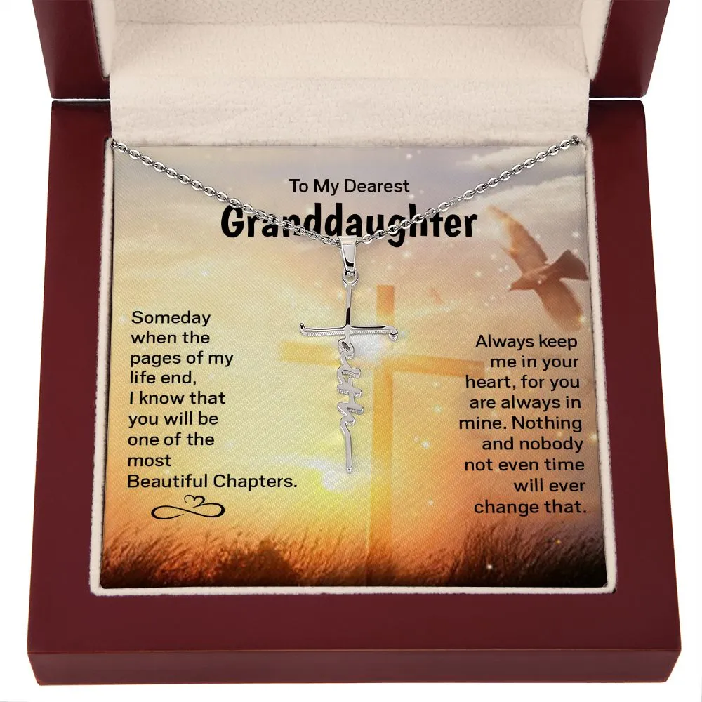 To My Dearest Granddaughter - Faith Cross Necklace | Stainless Steel and 14k White Gold