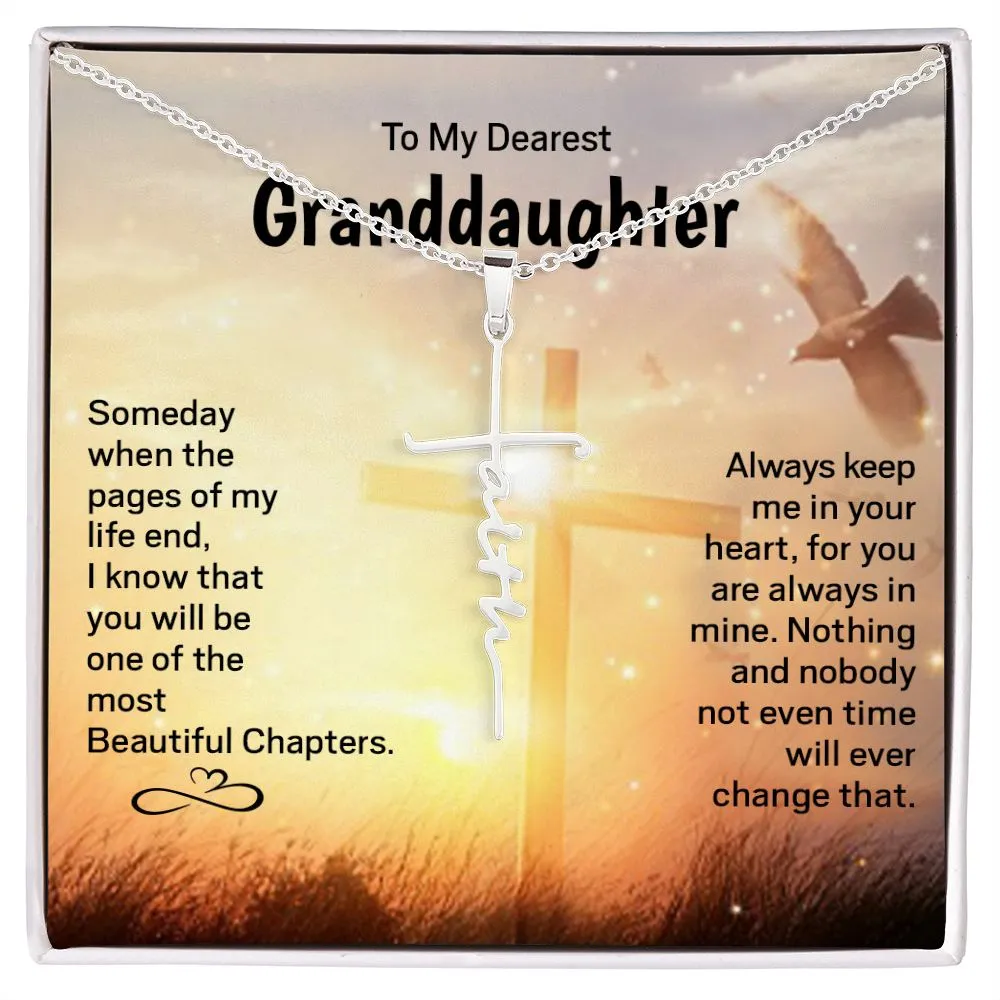 To My Dearest Granddaughter - Faith Cross Necklace | Stainless Steel and 14k White Gold