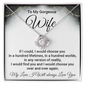 To My Gorgeous Wife Necklace with Loving Message Card