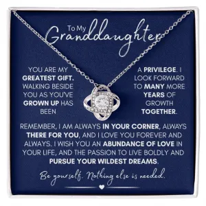 To My Granddaughter - Love & Growth, Beautiful Stainless Steel and Gold Love Knot Necklace