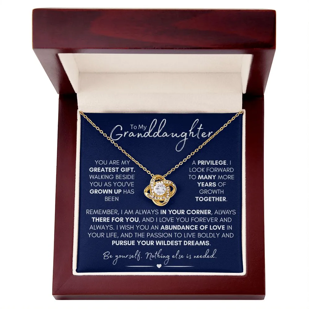 To My Granddaughter - Love & Growth, Beautiful Stainless Steel and Gold Love Knot Necklace