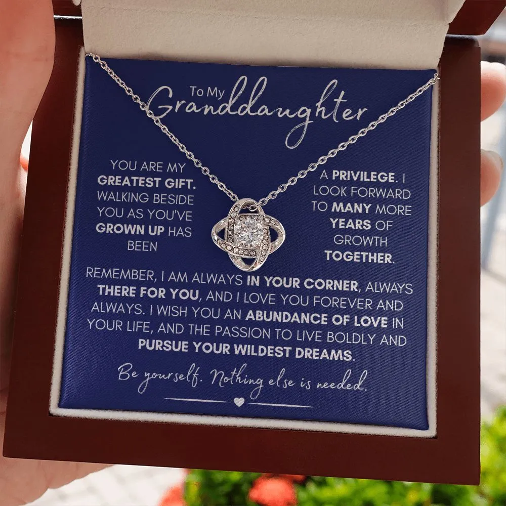 To My Granddaughter - Love & Growth, Beautiful Stainless Steel and Gold Love Knot Necklace