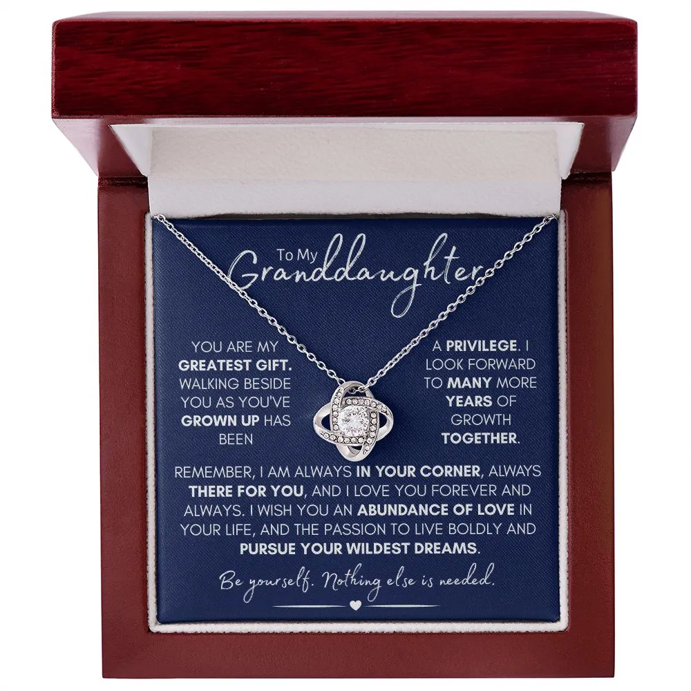 To My Granddaughter - Love & Growth, Beautiful Stainless Steel and Gold Love Knot Necklace