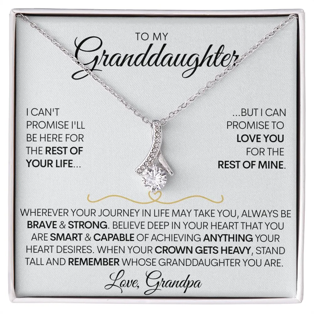 To My Granddaughter (Love, Grandpa), Beautiful 14k White Gold Necklace, Promise to Love You