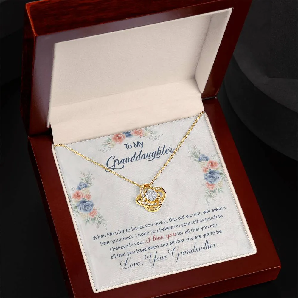 To My Granddaughter, This Old Woman Will Always Have Your Back - Love knot Necklace