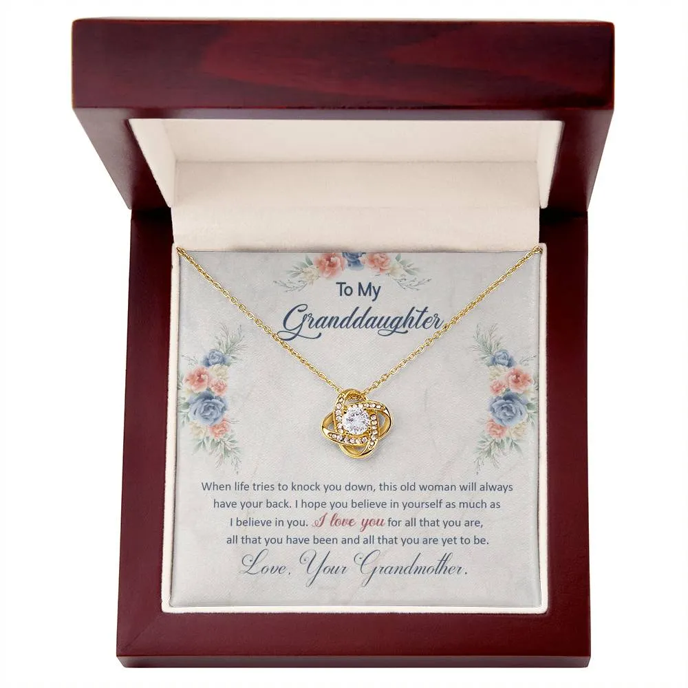 To My Granddaughter, This Old Woman Will Always Have Your Back - Love knot Necklace