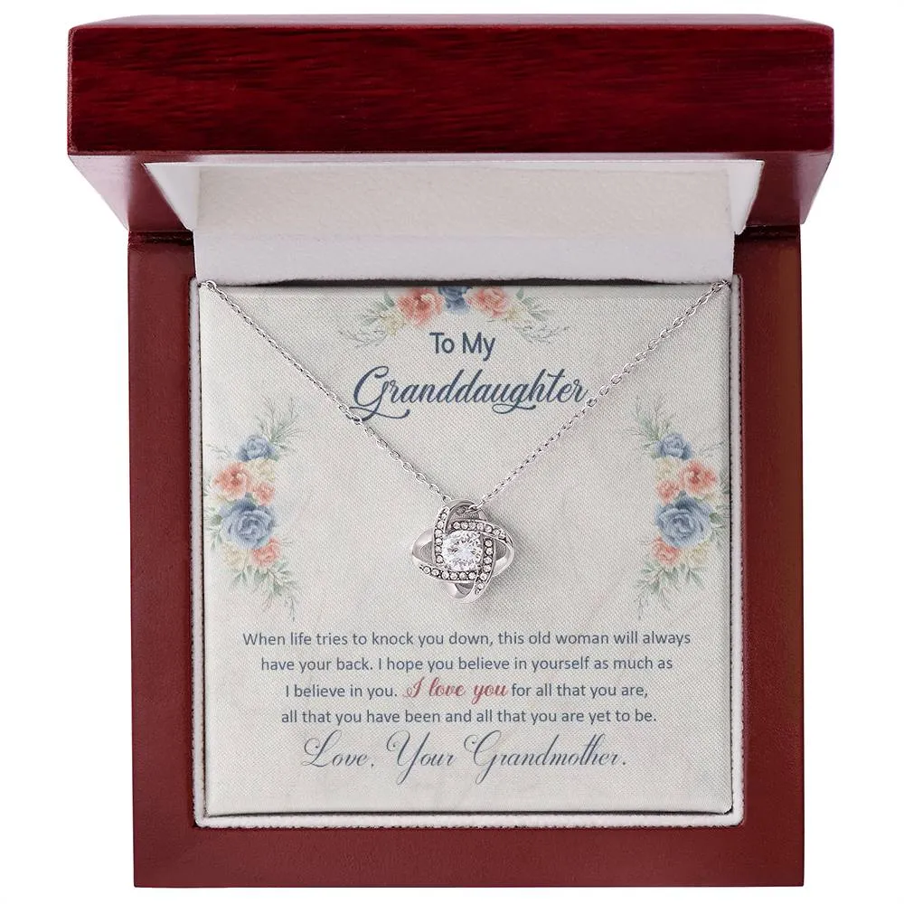 To My Granddaughter, This Old Woman Will Always Have Your Back - Love knot Necklace