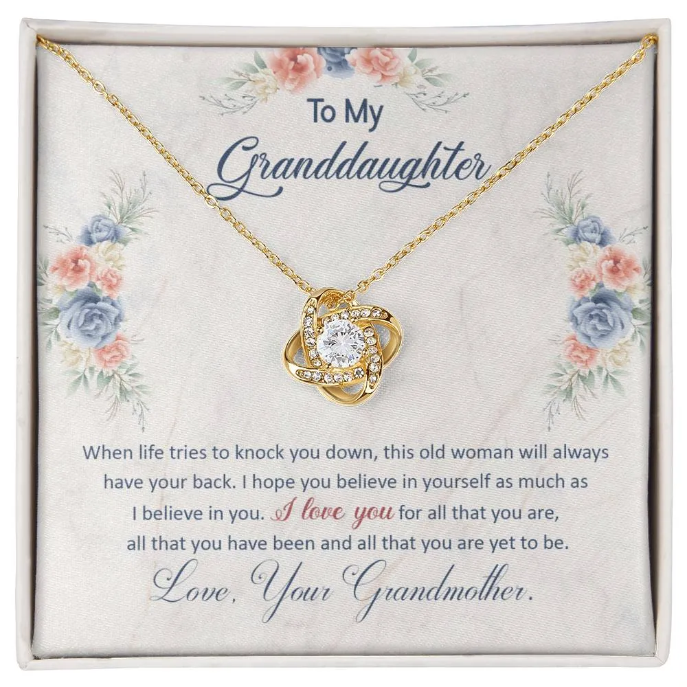 To My Granddaughter, This Old Woman Will Always Have Your Back - Love knot Necklace