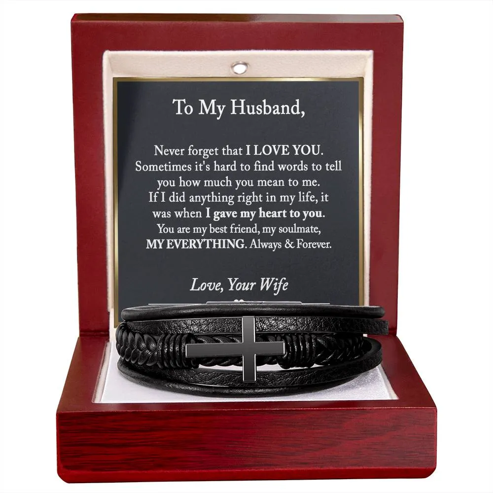 To My Husband Cross Leather Bracelet, Anniversary Gift for Husband, Husband Birthday Gift, Gift for Husband