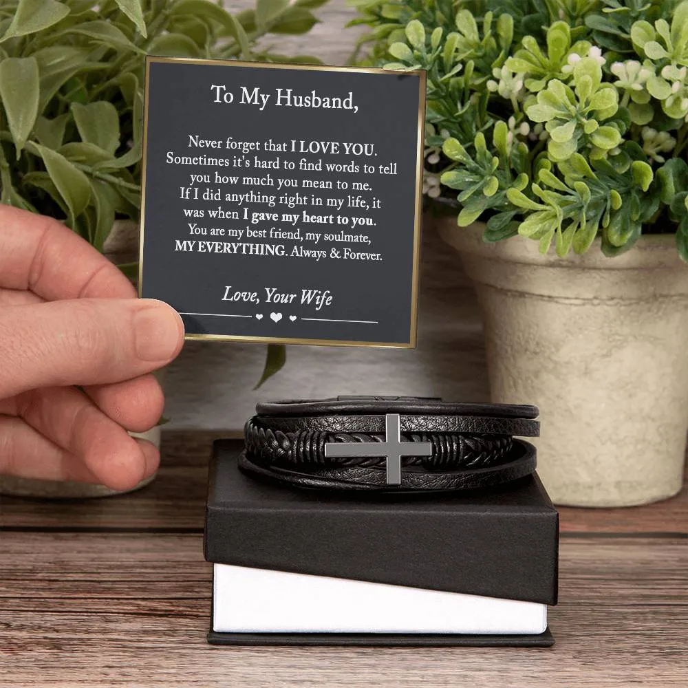 To My Husband Cross Leather Bracelet, Anniversary Gift for Husband, Husband Birthday Gift, Gift for Husband