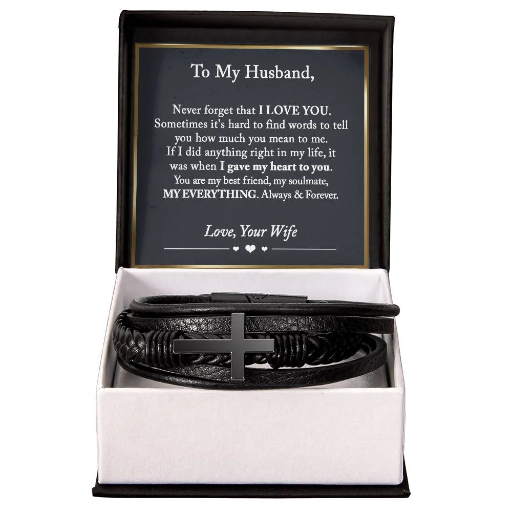 To My Husband Cross Leather Bracelet, Anniversary Gift for Husband, Husband Birthday Gift, Gift for Husband