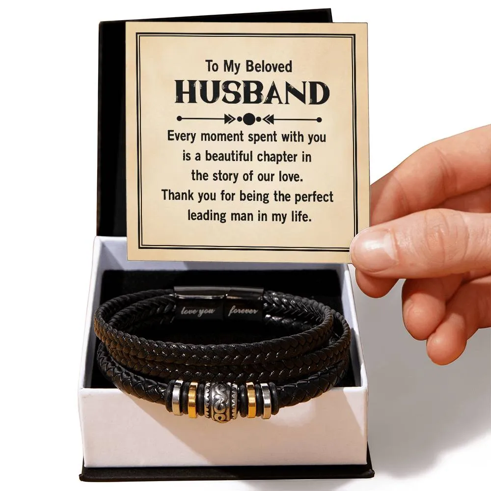 To My Husband, Every Moment Spent with You, Love You Forever Leather Bracelet