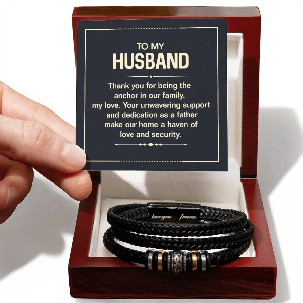 To My Husband, Thank You, Love You Forever Leather Bracelet