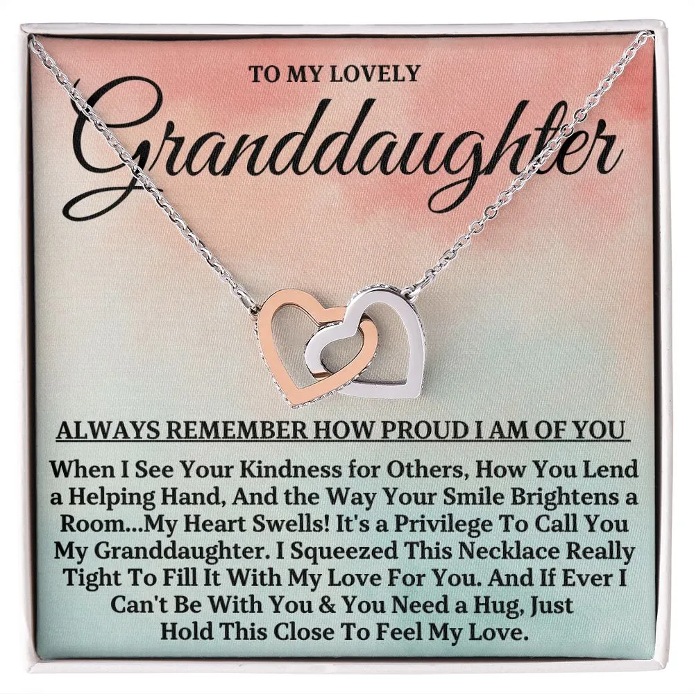To My Lovely Granddaughter - Proud of You, Gold and Stainless Steel Locked Hearts Necklace for Grand Daughters