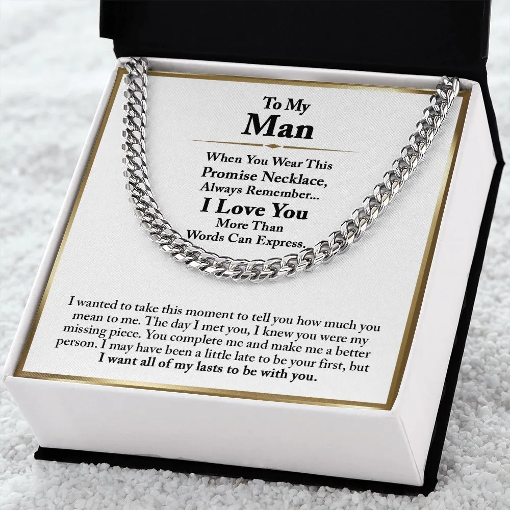 To My Man Cuban Chain Necklace, Romantic Birthday Gifts for Him Anniversary Gifts for Boyfriend