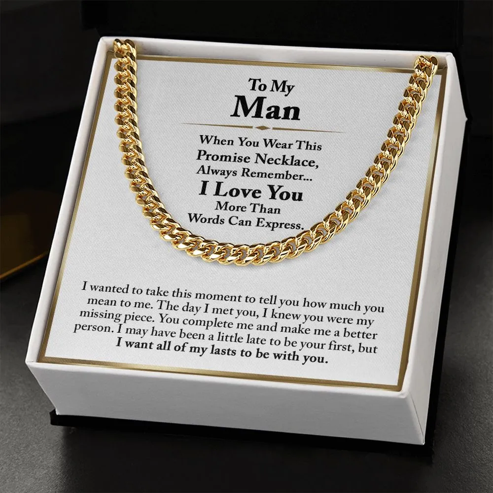 To My Man Cuban Chain Necklace, Romantic Birthday Gifts for Him Anniversary Gifts for Boyfriend
