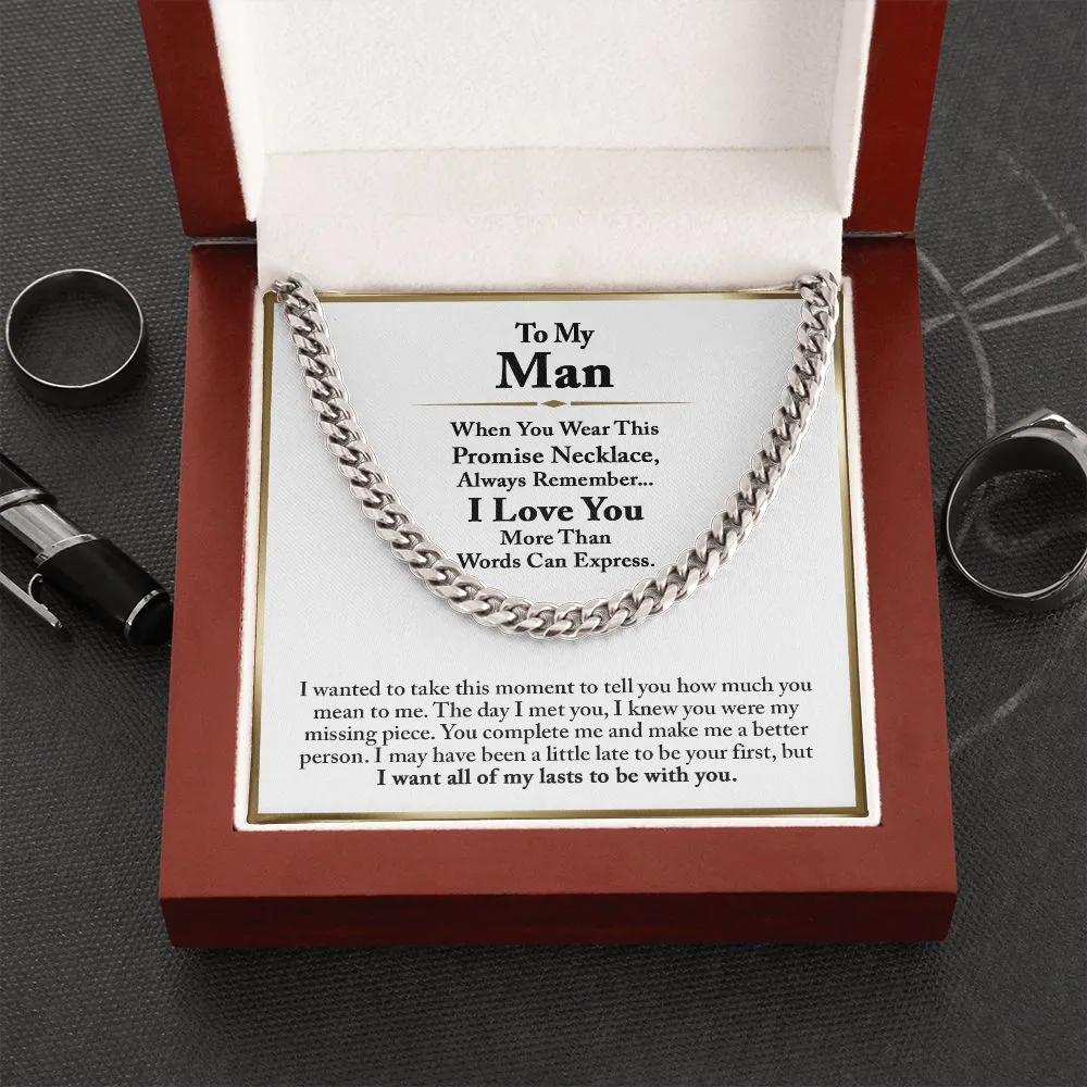 To My Man Cuban Chain Necklace, Romantic Birthday Gifts for Him Anniversary Gifts for Boyfriend