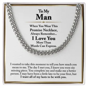To My Man Cuban Chain Necklace, Romantic Birthday Gifts for Him Anniversary Gifts for Boyfriend