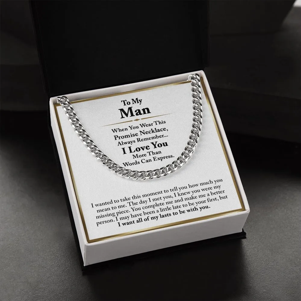To My Man Cuban Chain Necklace, Romantic Birthday Gifts for Him Anniversary Gifts for Boyfriend