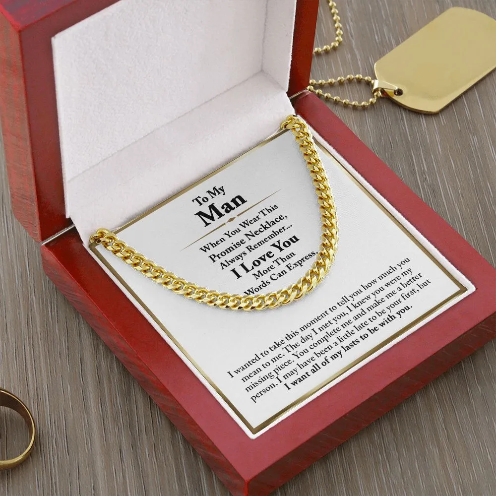 To My Man Cuban Chain Necklace, Romantic Birthday Gifts for Him Anniversary Gifts for Boyfriend