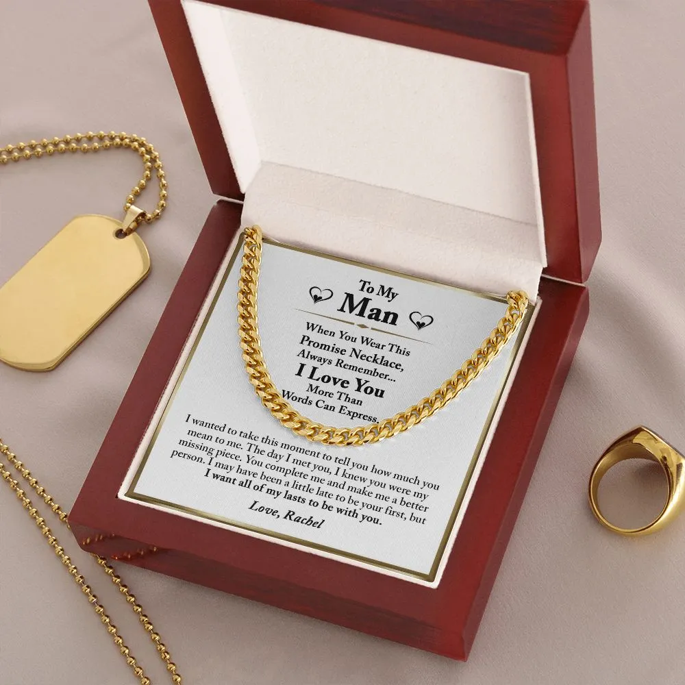 To My Man Promise Necklace Gifts for Him, Romantic Gifts For Him