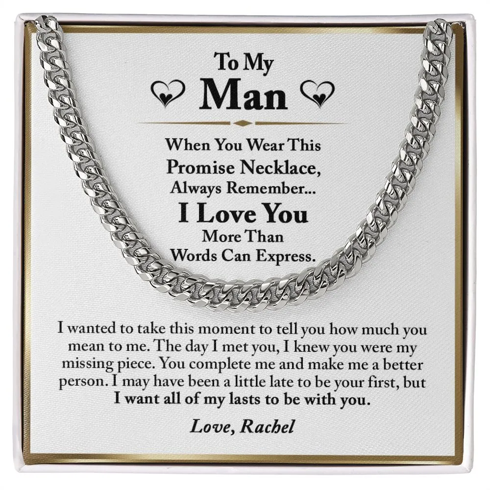 To My Man Promise Necklace Gifts for Him, Romantic Gifts For Him