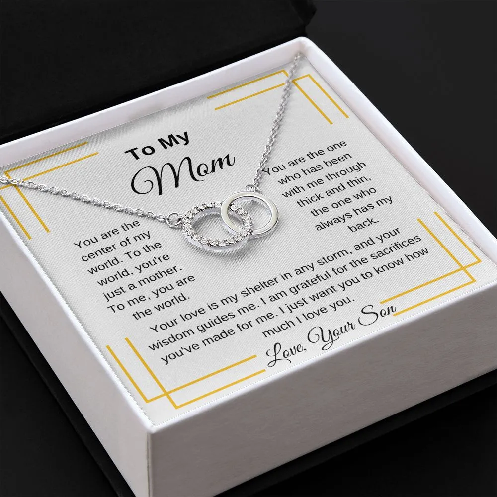 To My Mom From Your Son Interlocking Necklace. You Are My World Mom