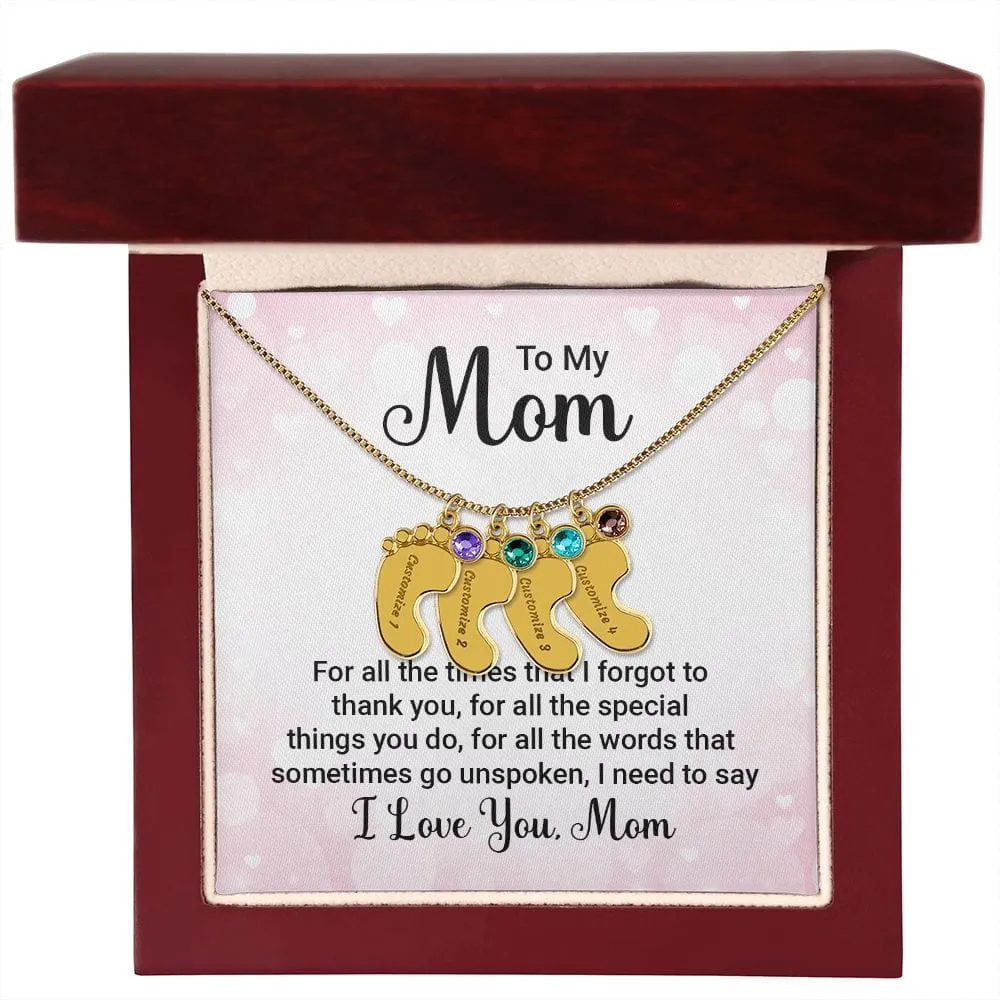 To My Mom l Baby Feet Necklace with Birthstone