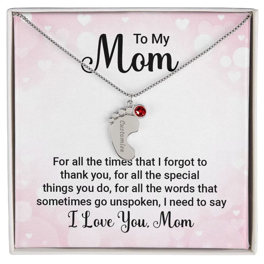To My Mom l Baby Feet Necklace with Birthstone