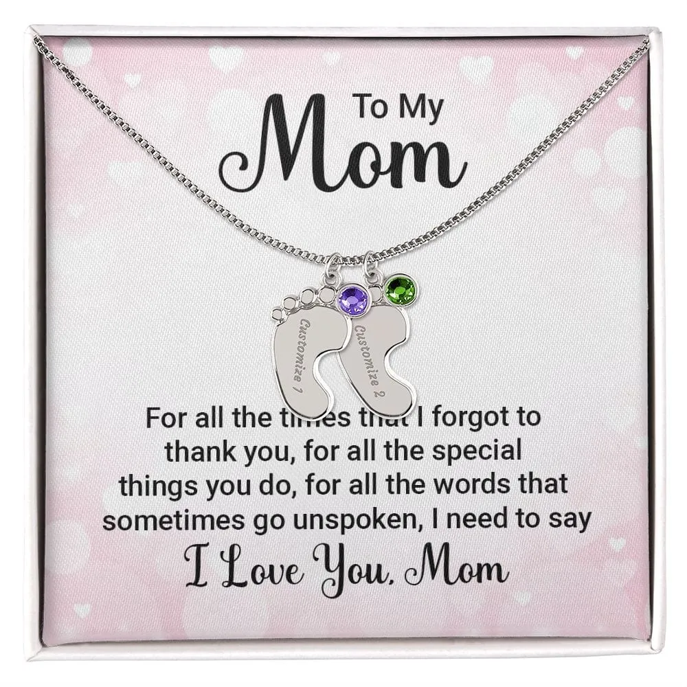 To My Mom l Baby Feet Necklace with Birthstone