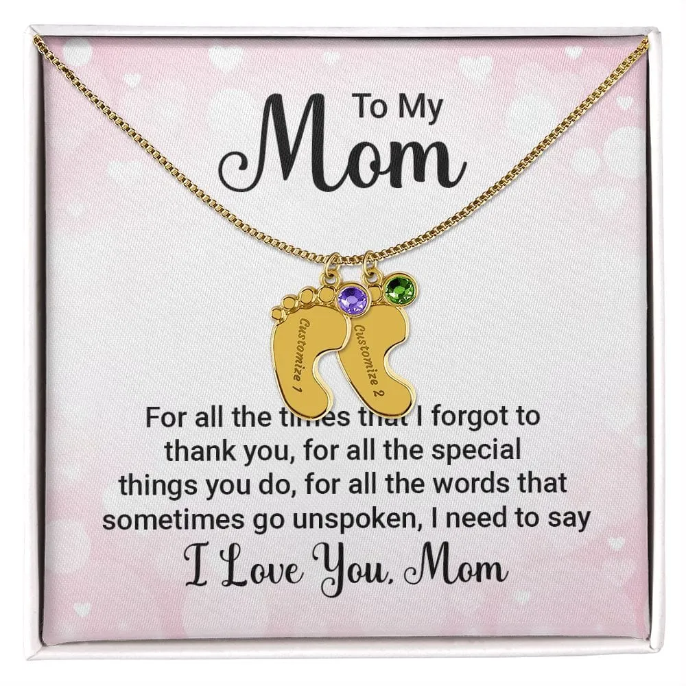 To My Mom l Baby Feet Necklace with Birthstone