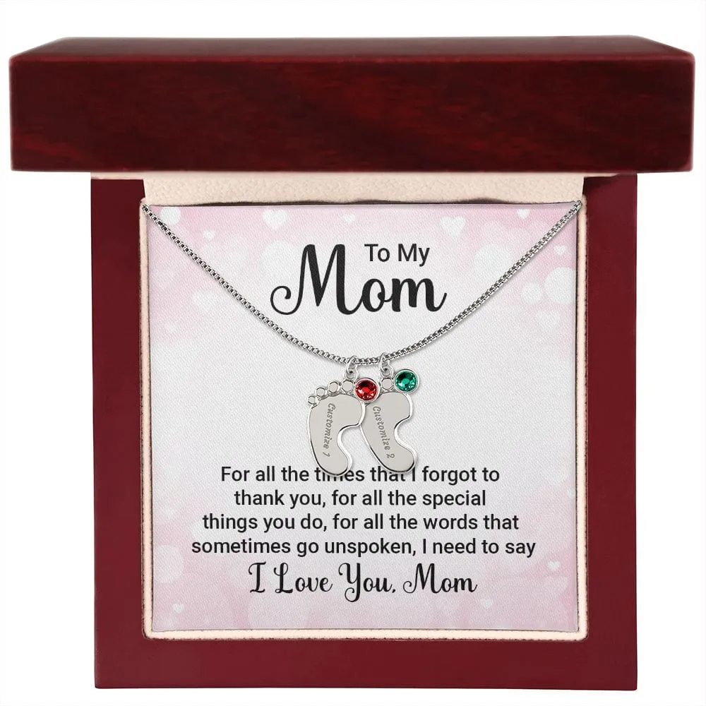 To My Mom l Baby Feet Necklace with Birthstone