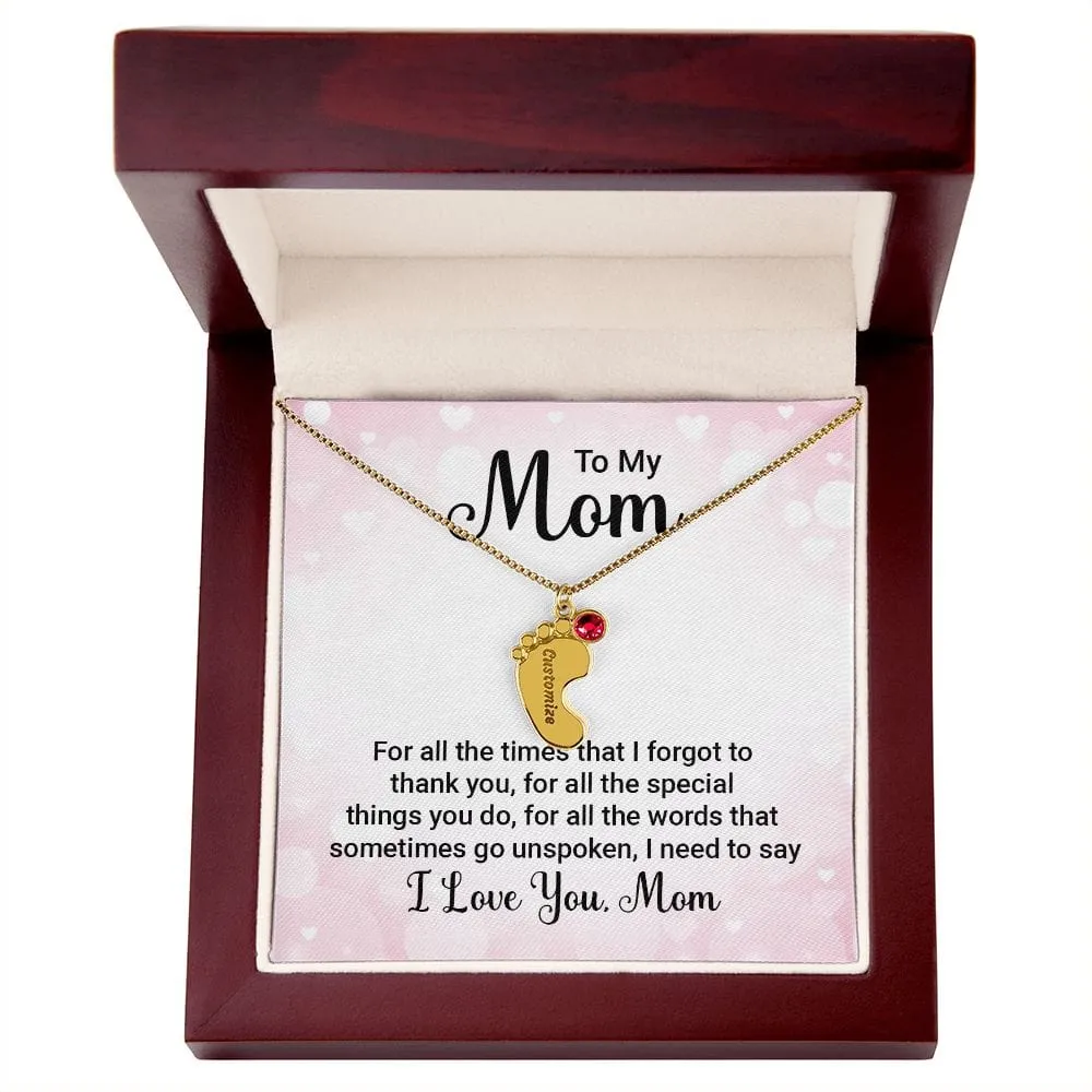 To My Mom l Baby Feet Necklace with Birthstone