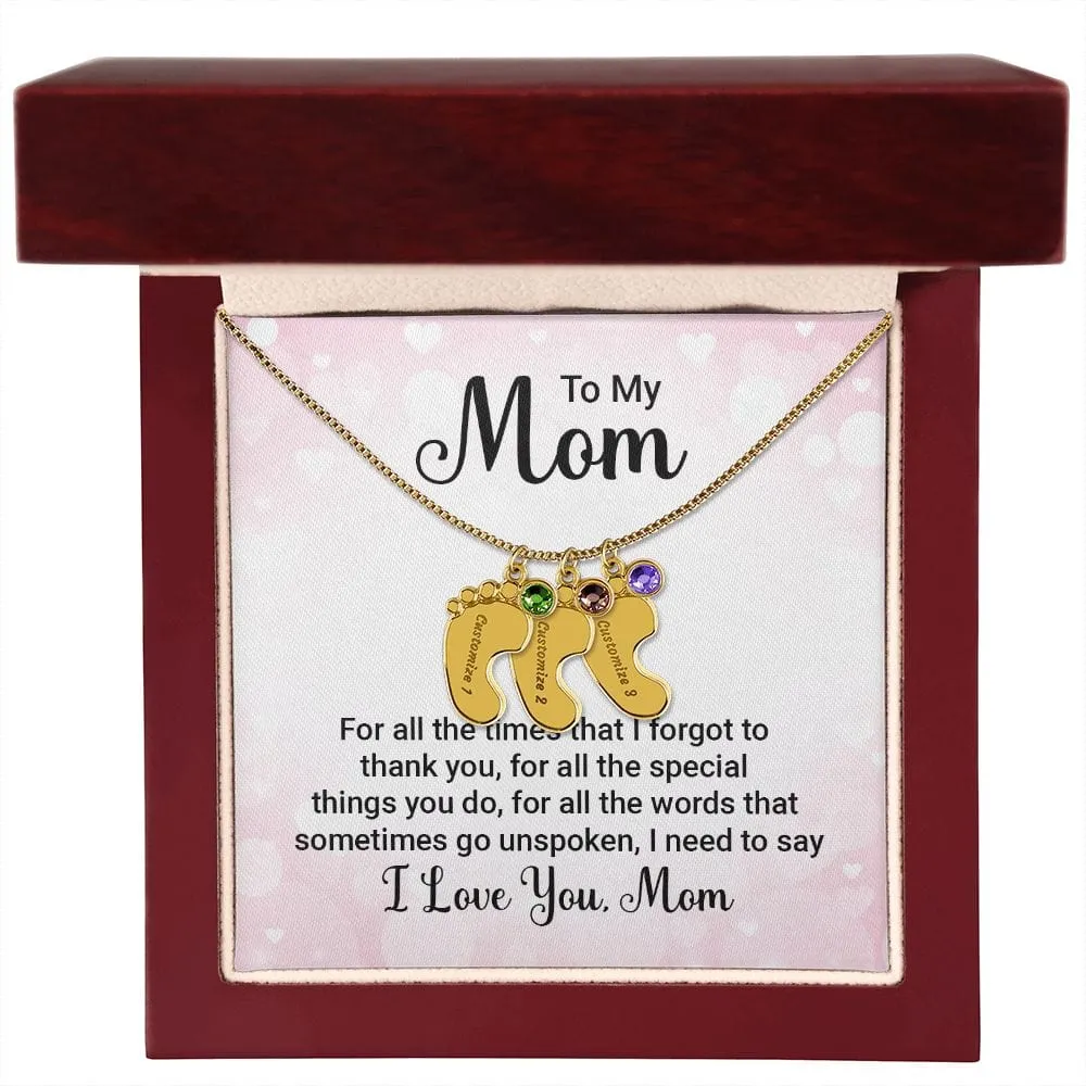 To My Mom l Baby Feet Necklace with Birthstone
