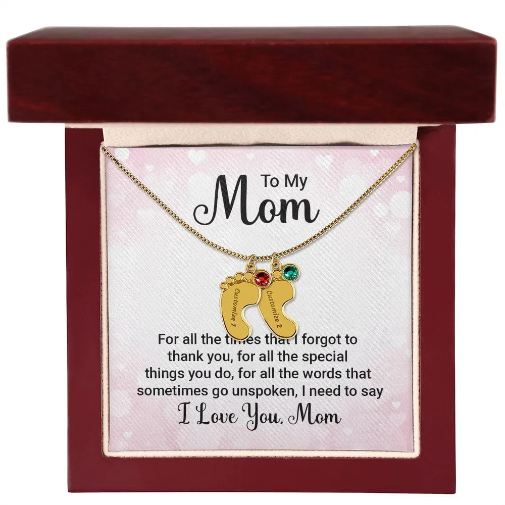 To My Mom l Baby Feet Necklace with Birthstone