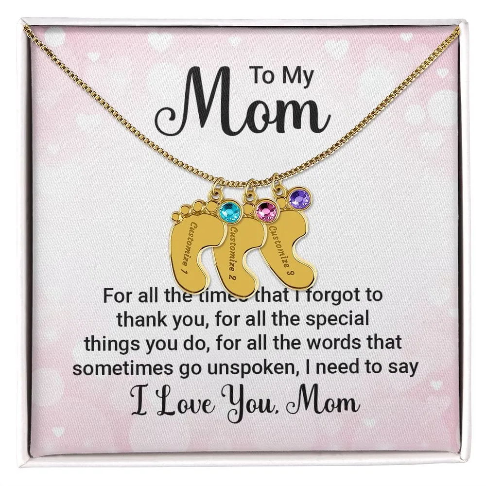 To My Mom l Baby Feet Necklace with Birthstone